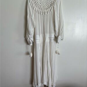 Free People White Long Sleeve Tassel Dress
